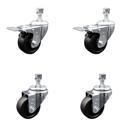 Service Caster 3.5 Inch SS Soft Rubber 12mm Threaded Stem Caster Total Lock Brake SCC, 2PK SCC-SSTSTTL20S3514-SRS-M1215-2-S2